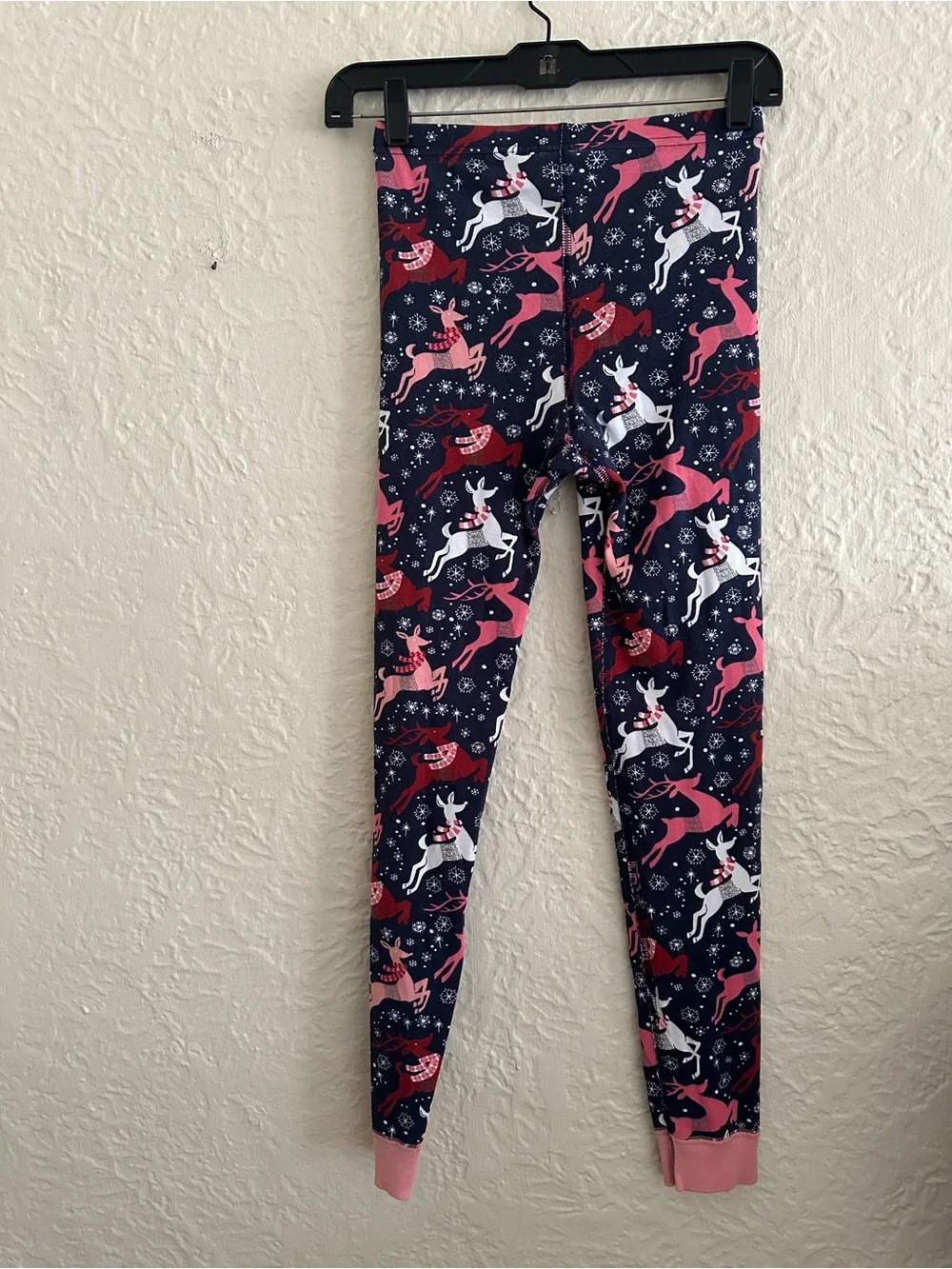 Hanna Andersson Long John Winter Pajama Pants Navy Blue Pink White Red Reindeer